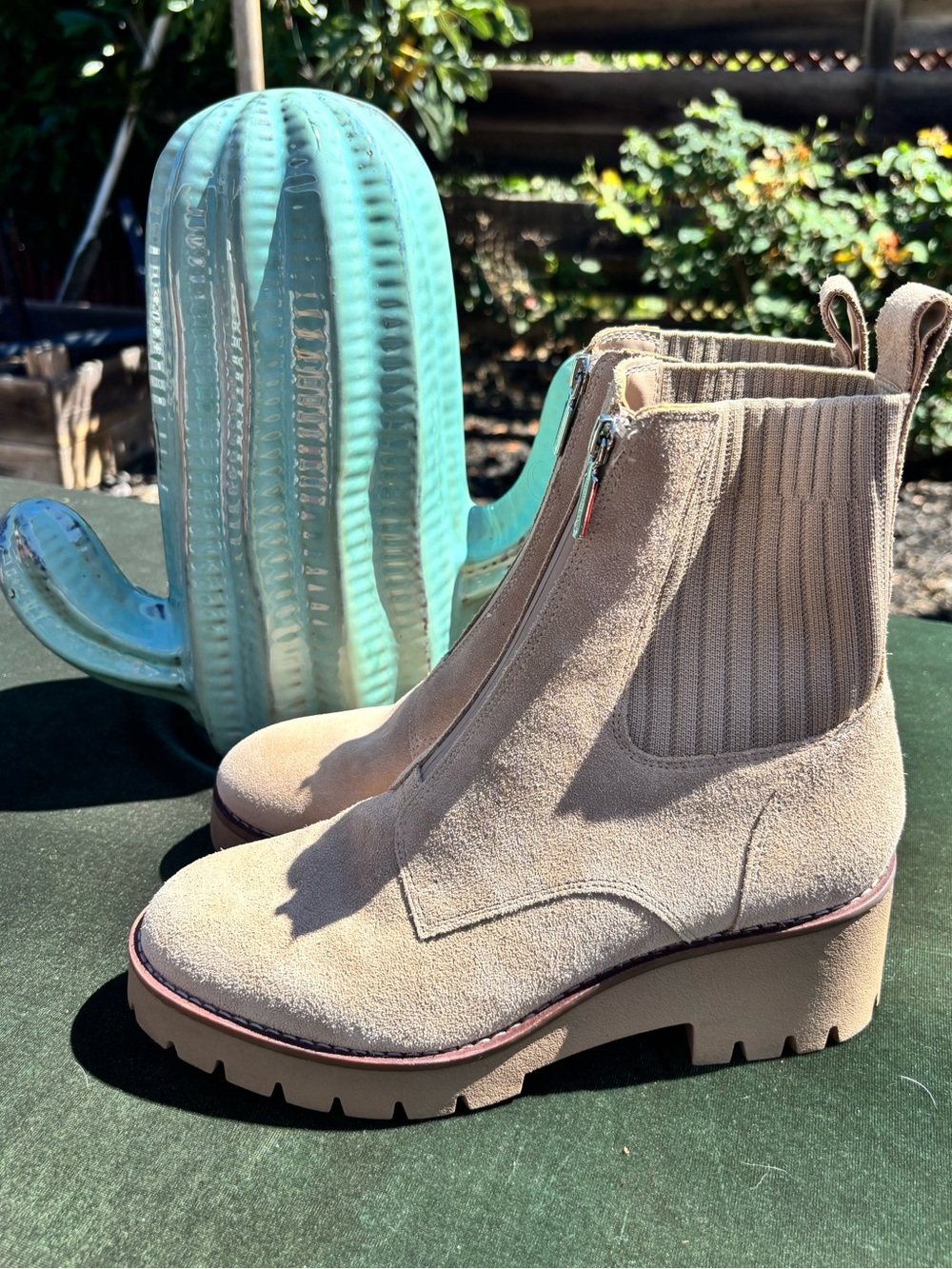 Blondo Beige Suede Chelsea Lug Booties